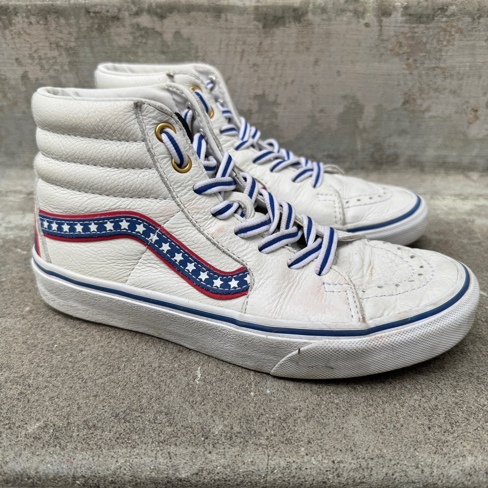 VANS Old Skool SK8-Hi Shoes USA Stars Patriotic Leather Men 5 Women 6.5